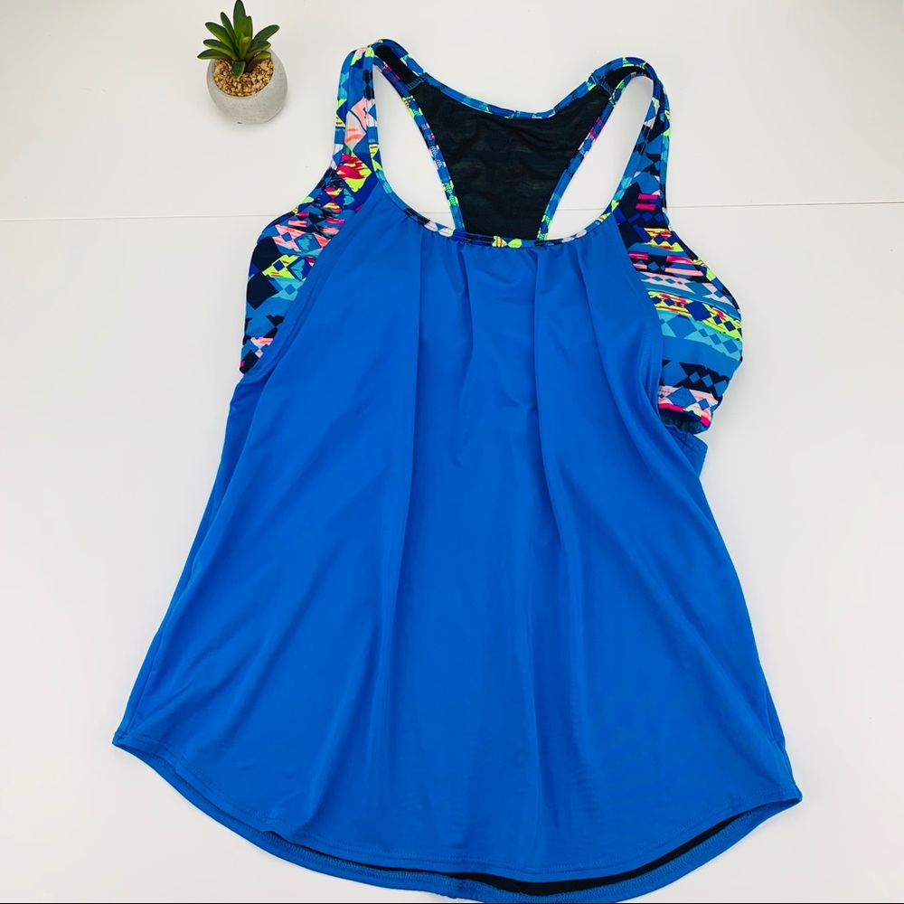 TYR Ava Racerback Tankini Attached Top Light Blue Multi Colored